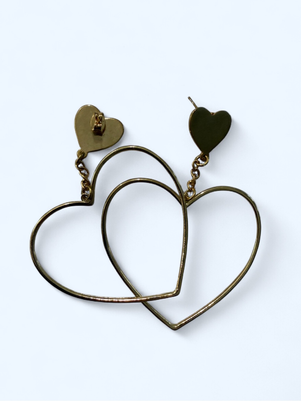 Dolls Kill Gold Double Heart Hoop Drop Earrings